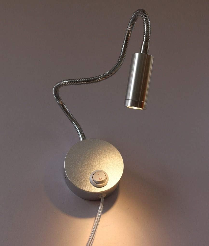 Warm White 3W LED Wall Sconce with Flexible Gooseneck & On/Off Switch