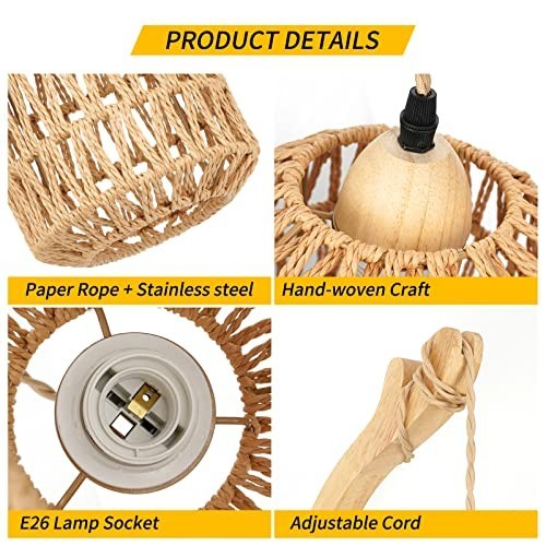 Plug In Wall Sconces Set of Two Hand Woven Rattan Boho Farmhouse Wood Plug In