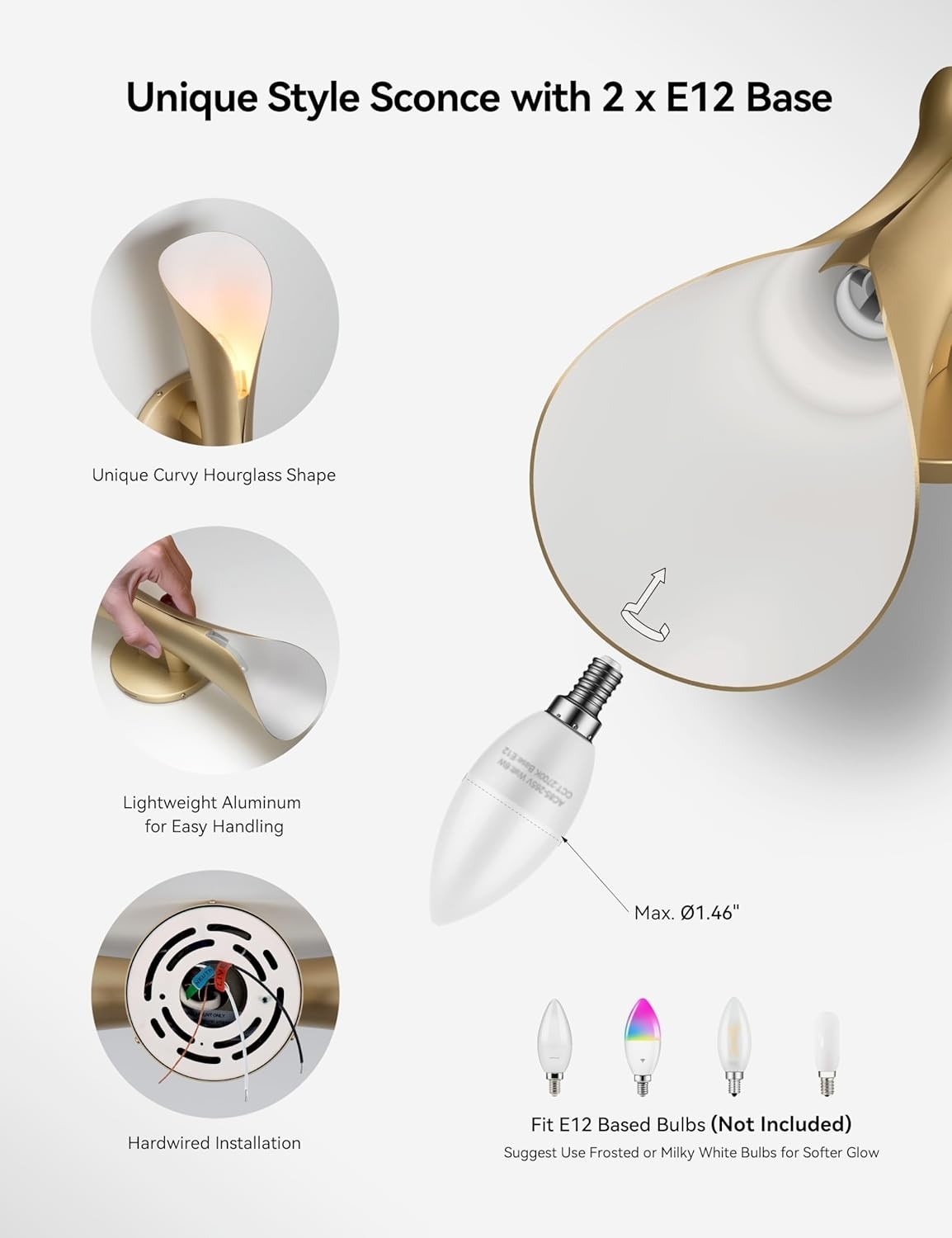 Gold & White Black & Gold Modern 15.7in Up Down Dimmable Wall Sconce (1pc)