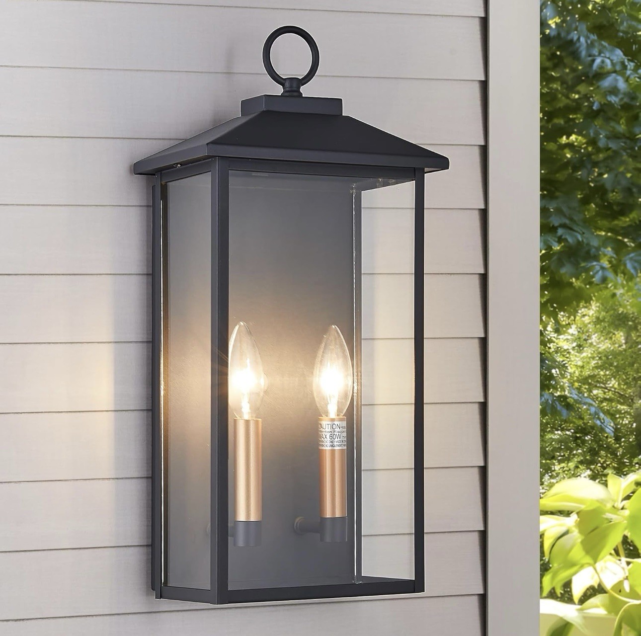 18” Outdoor Wall Light In Clear Glass Textured Lighting Wall Sconce Black