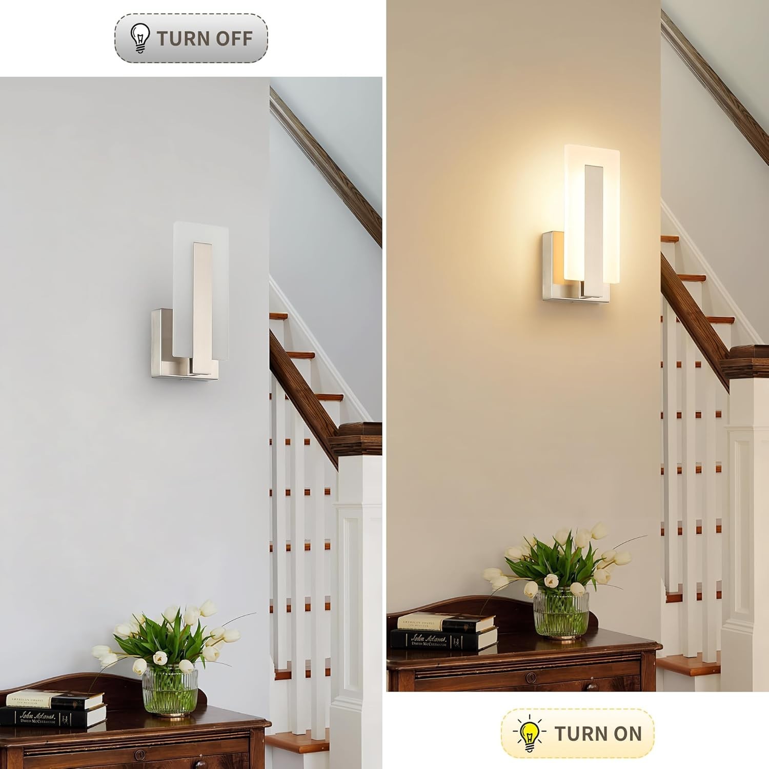 Modern LED Wall Sconce Set of 2, Hardwired 3000K Warm White Light Wall Lights…