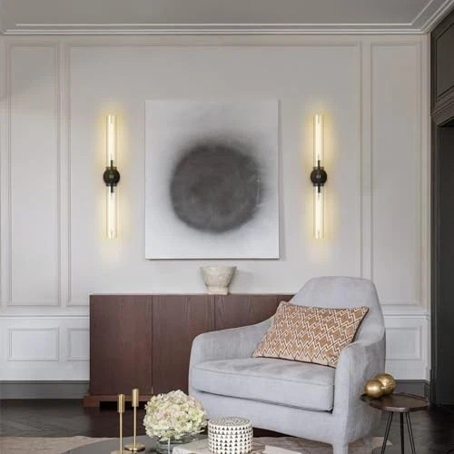 SKFWAITKW Black 30″ Linear 2-Light Wall Sconce w/ Tube Glass Modern Fixture