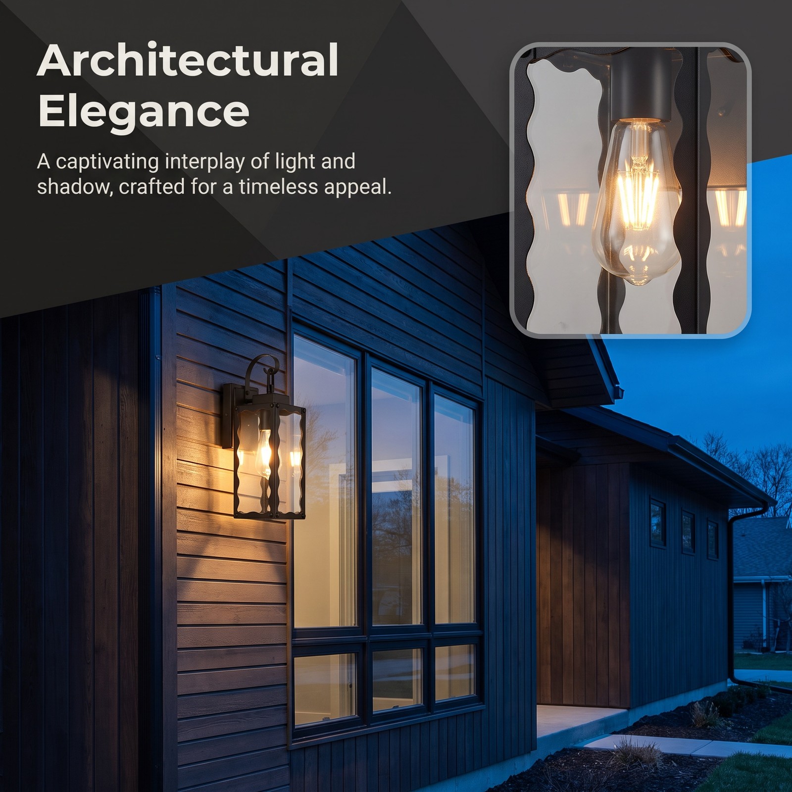 2 Pack 15″ Outdoor Wall Light Glass Porch Exterior Mount Sconce Black Fixture