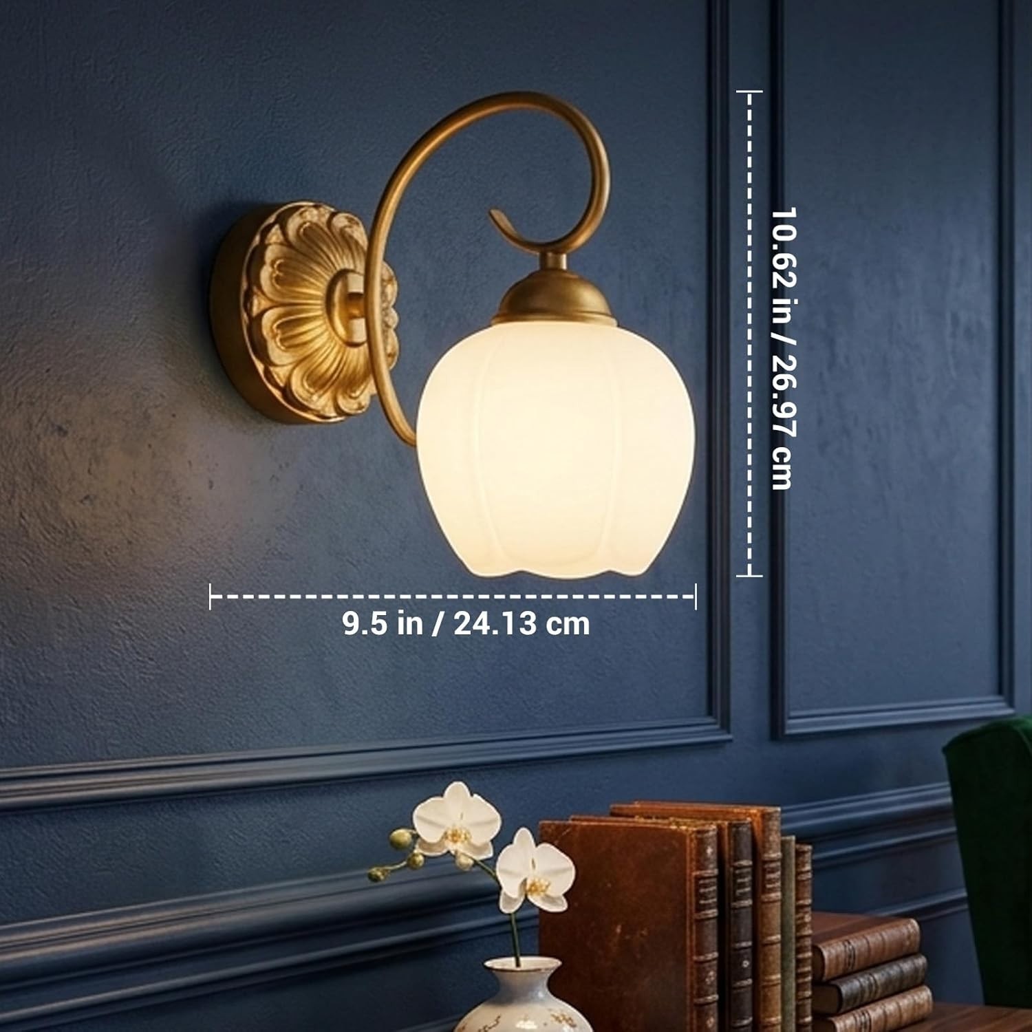 Gold Wall Sconces Set of 2, Vintage Bathroom Wall Sconces with Milky White Glas