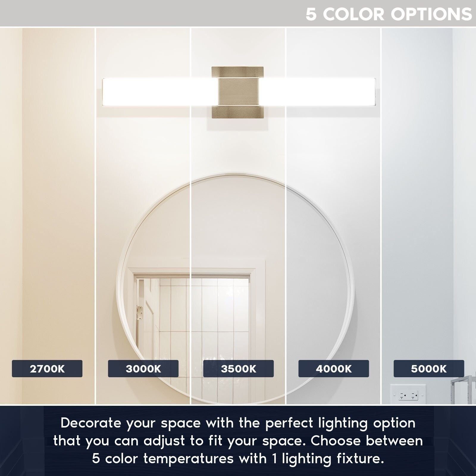 Luxrite LED Bathroom Vanity Light Fixtures Square 24″5 CCT 24W 1500LM Dimmable