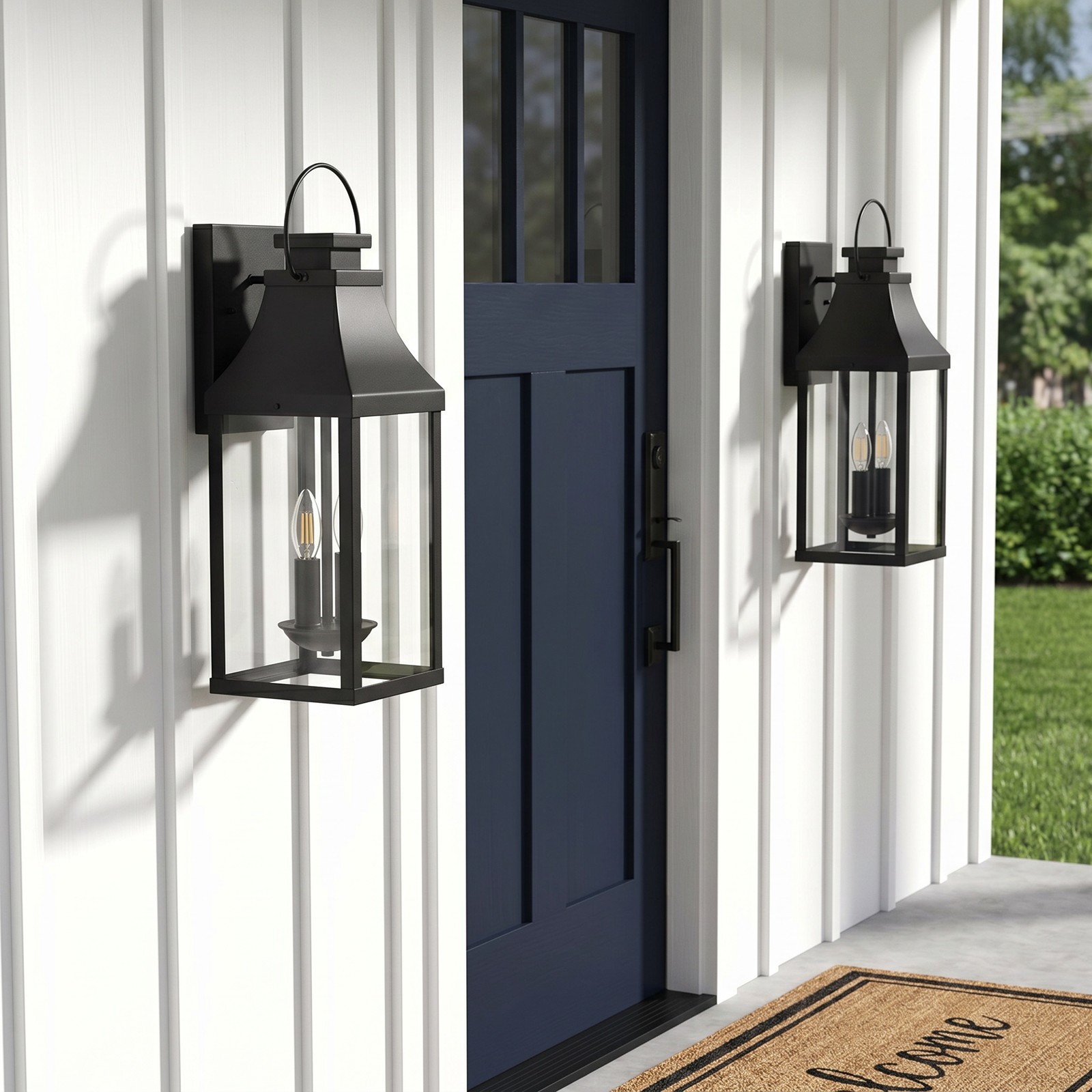 2 Pack 20″ Black Outdoor Wall LED Light Exterior Lantern Sconce Porch Fixture