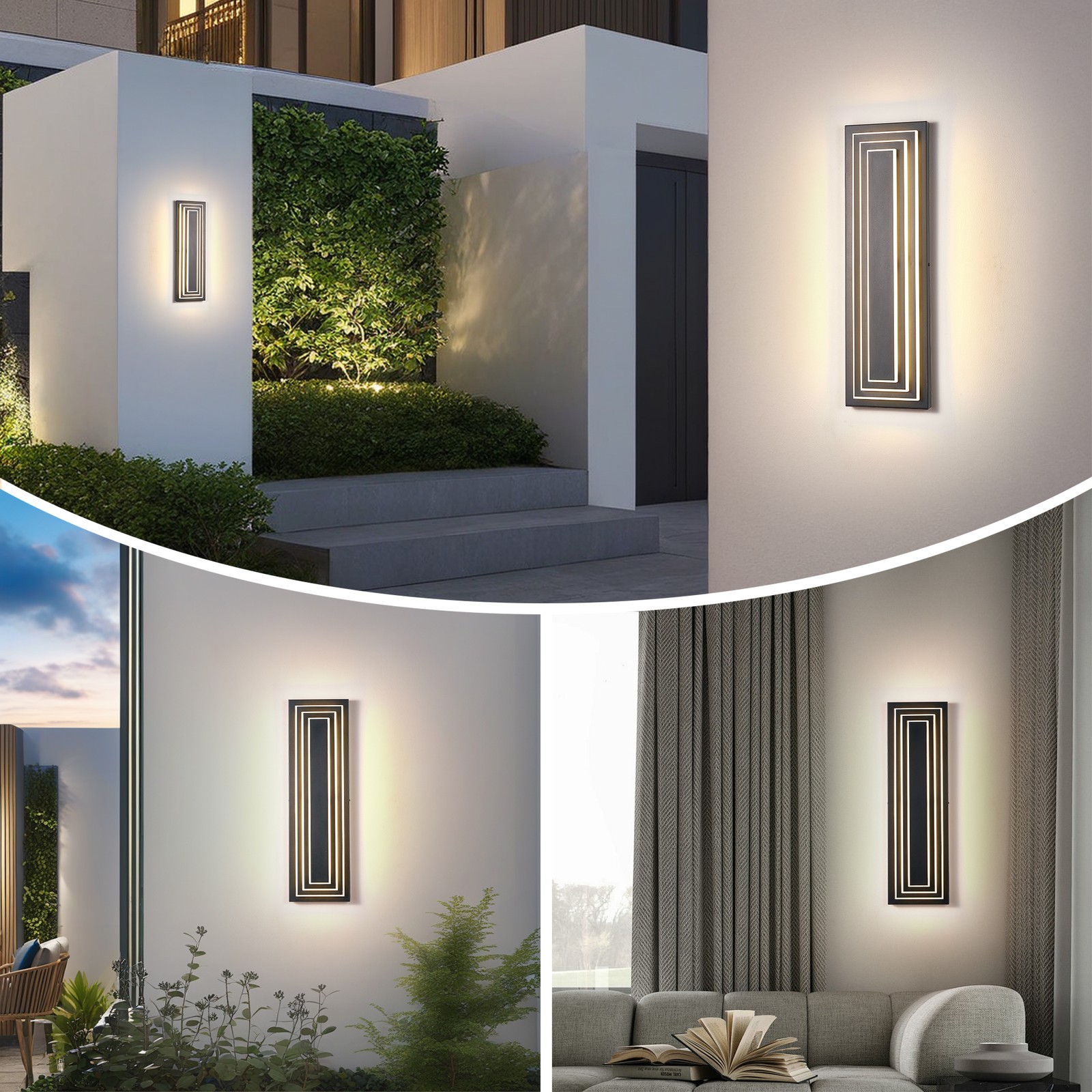 2 Pack 24″ Outdoor Wall Light LED Garage Sconce Waterproof Black Porch Fixture