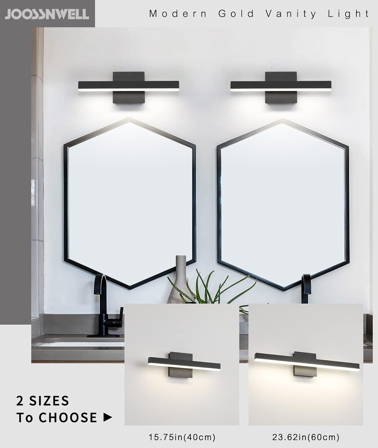 Modern 15.75″ LED Bathroom Vanity Light Bar – 12W Black Wall Sconce