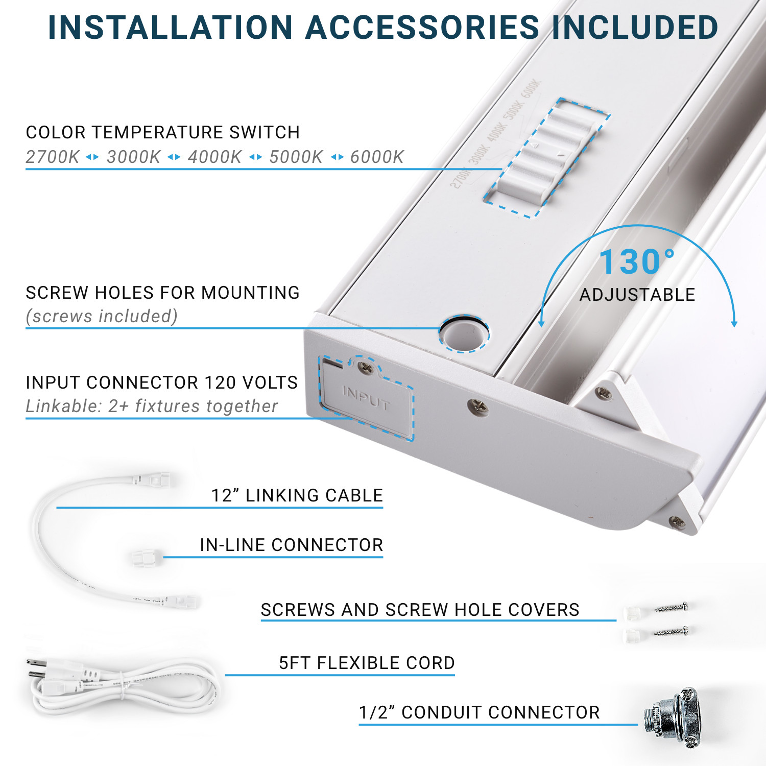 PARMIDA LED 24″ Under Cabinet Light Adjustable Lens, Kitchen Counter Strip Light