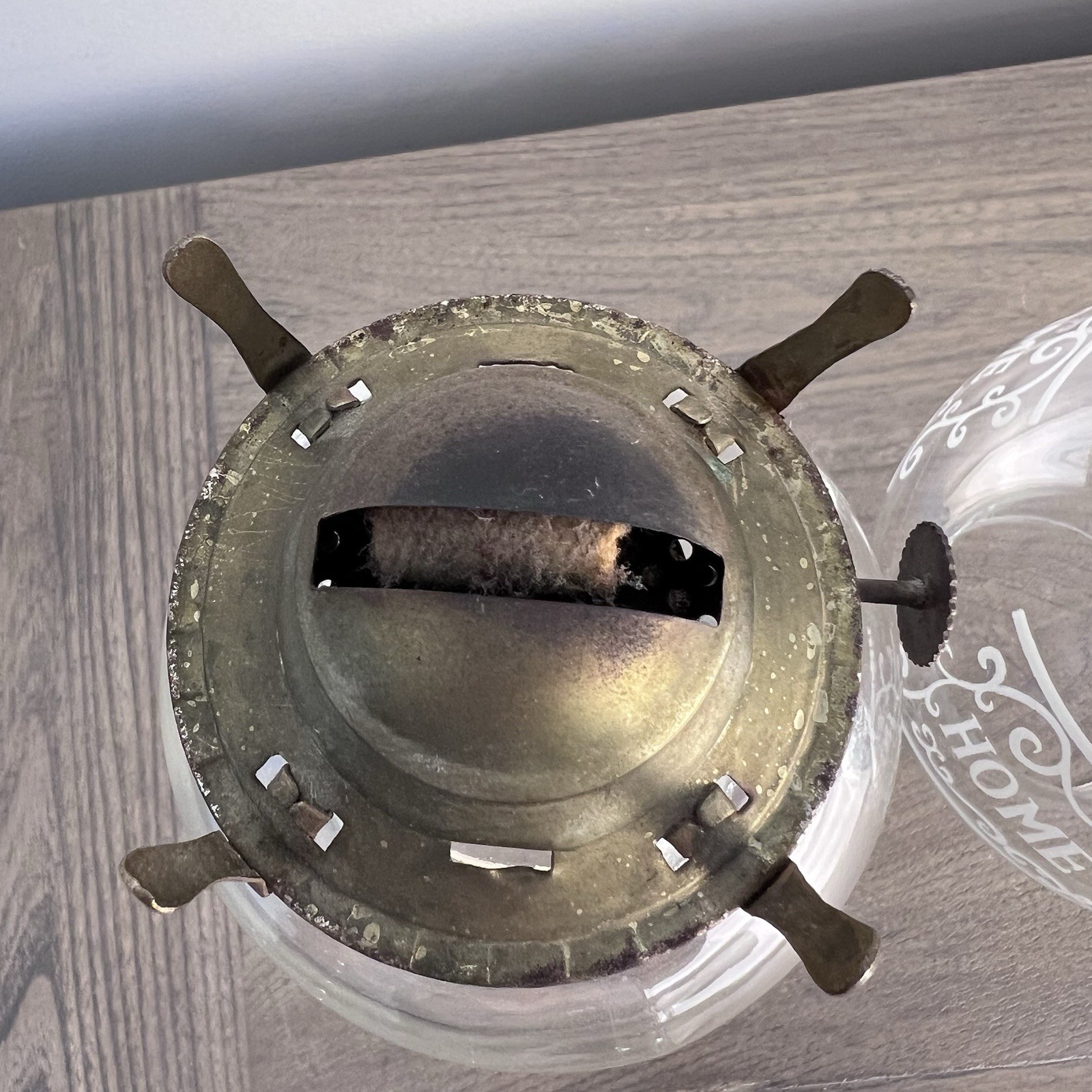 Vintage Wall-Mounted Oil Lamp Sconce | Etched Glass & Wood | Primitive Lighting