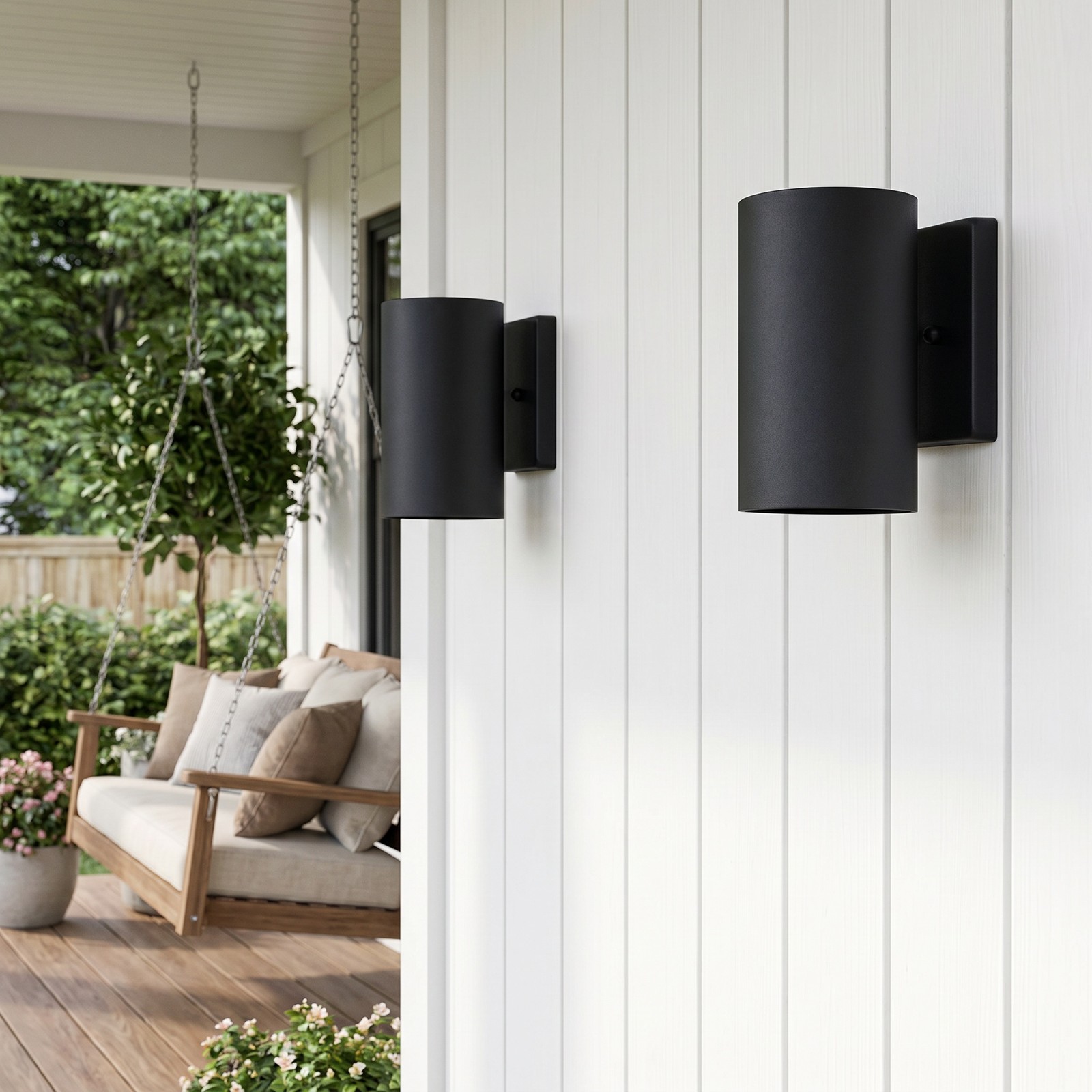 2 Pack 7» Outdoor Wall LED Light Modern Black Porch Sconce Mount Metal Fixture