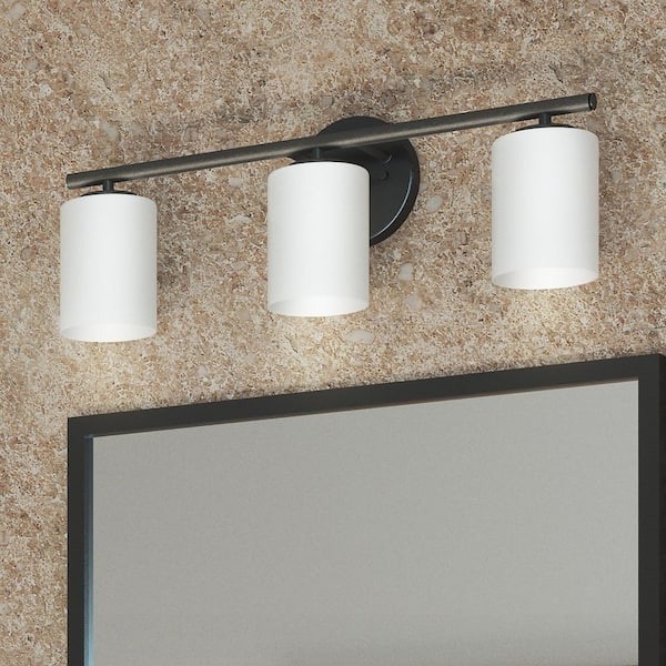 Progress Lighting Replay Collection 22″ 3-Light Black Etched Glass Vanity Light