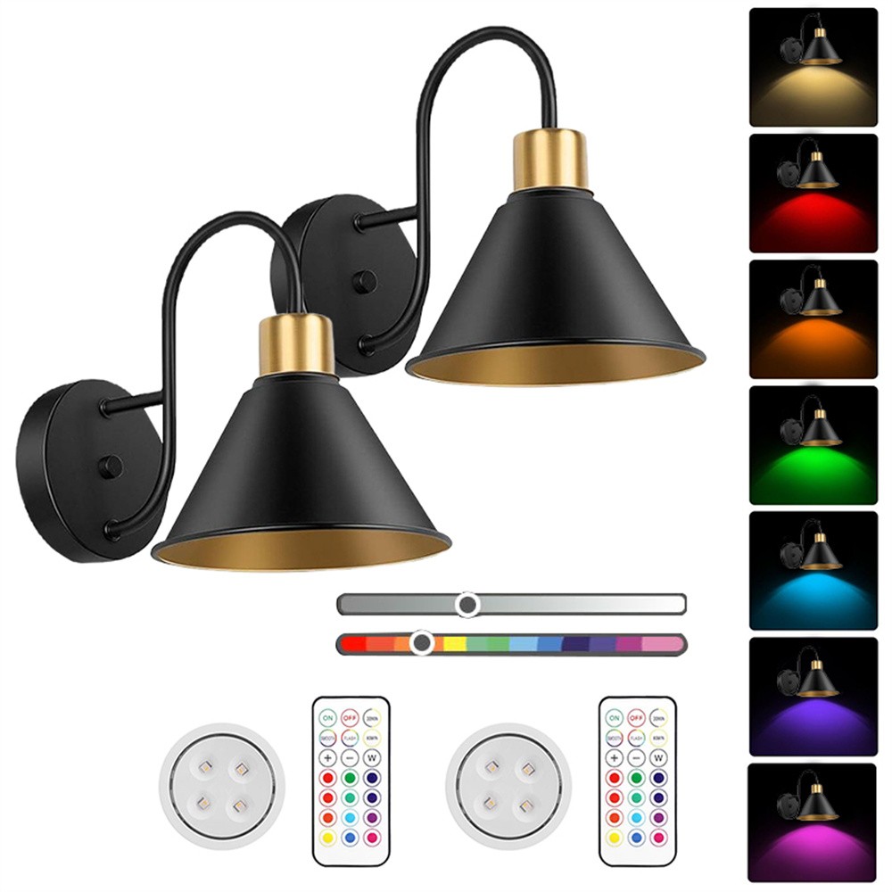 Battery Operated Wall Sconces Set of 2 with Remote Control, Dimmable, Wireless