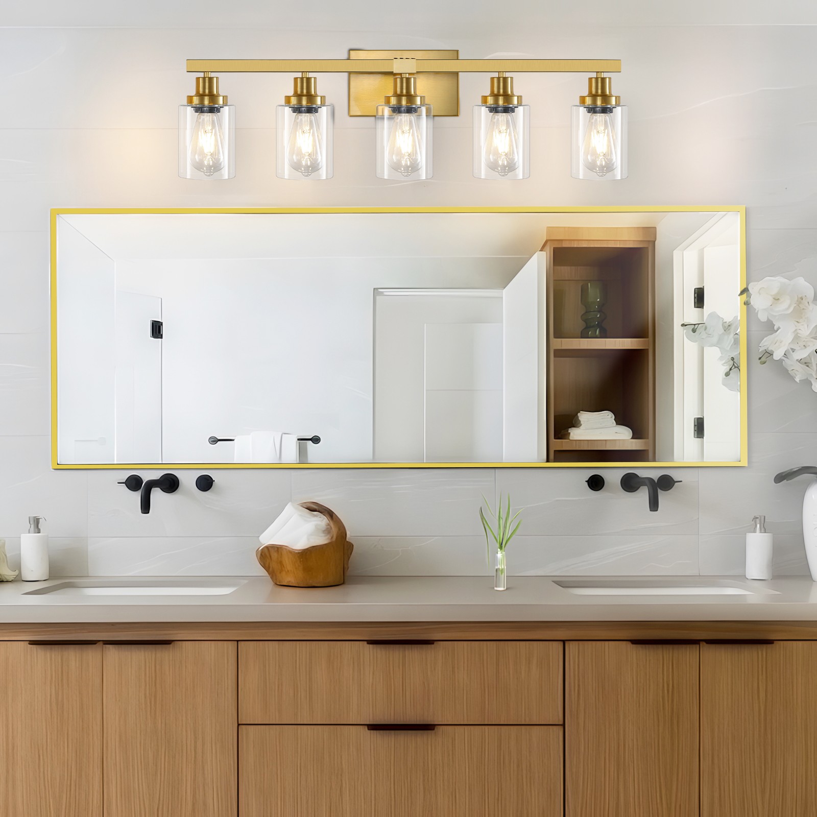 31 Inch 5 Lights LED Vanity Light Bathroom Mirror Wall Lamp Gold Modern Fixture