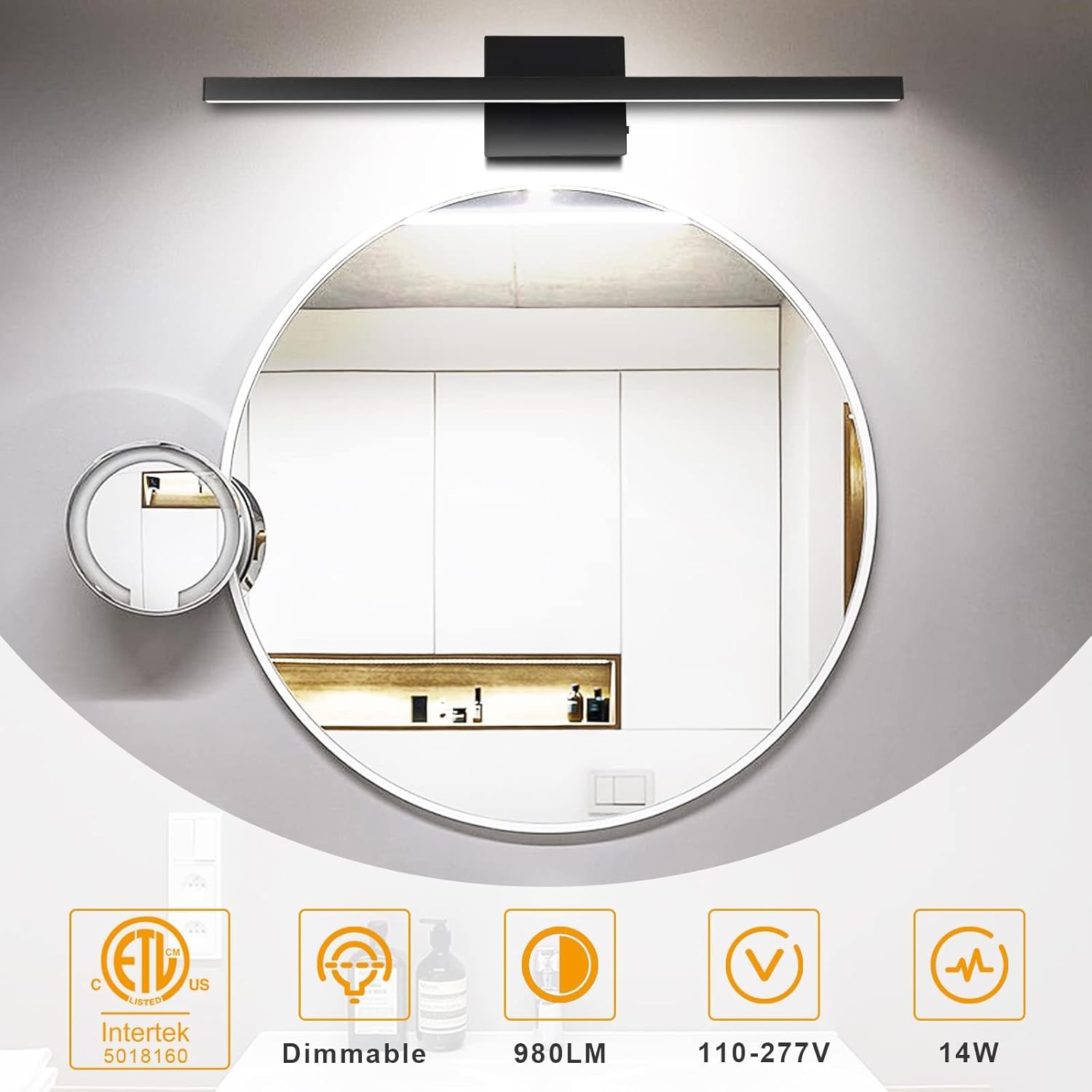 NIORSUN 23.6 inch Black Bathroom Vanity Light,14W 5CCT inch,