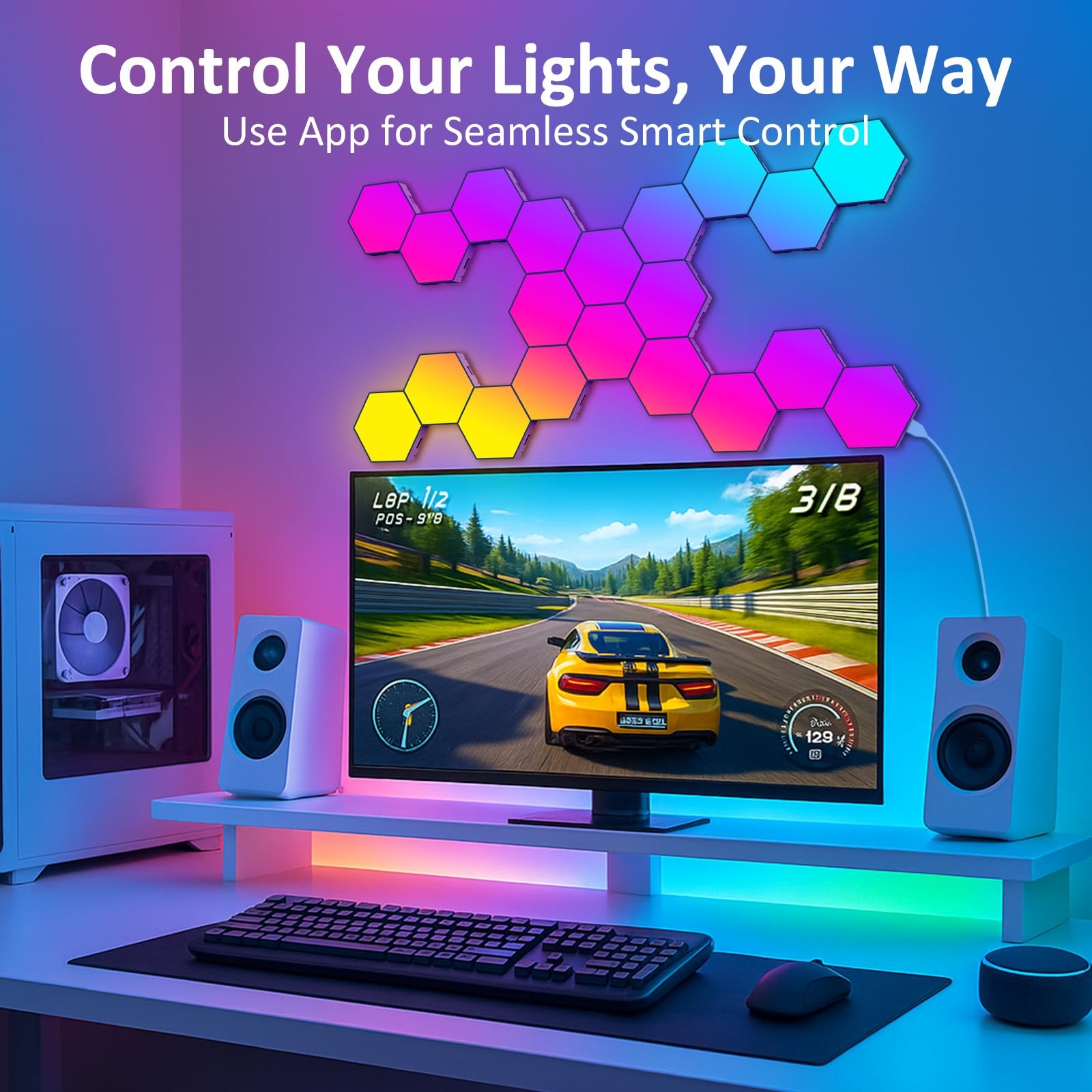 Hexagon LED Light Panels 8 Pack – Smart RGB Wall Lights with APP & Remote Con…