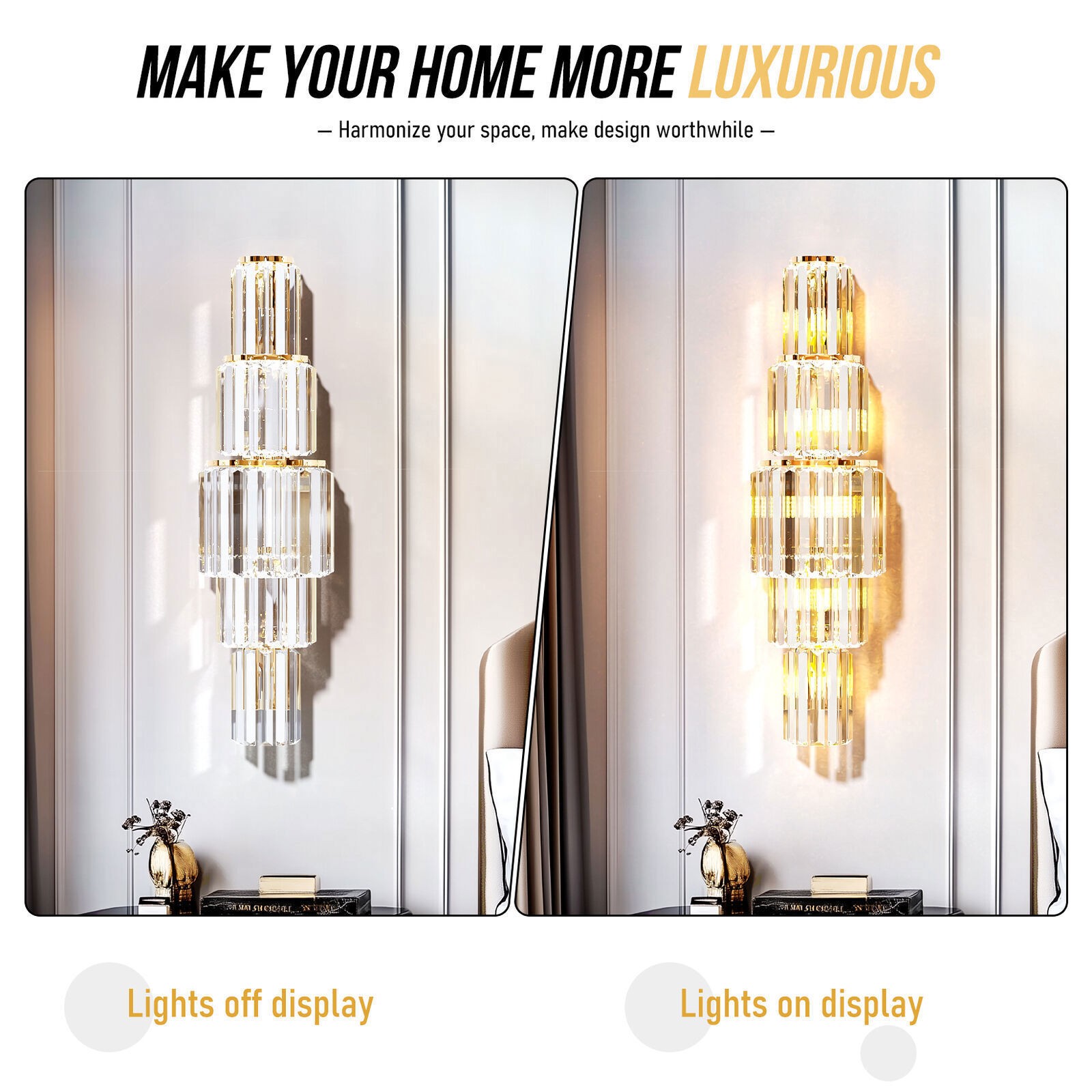 Bright Quality Gold Crystal Wall Sconce Light E14 Bulbs Bedside Lighting Fixture