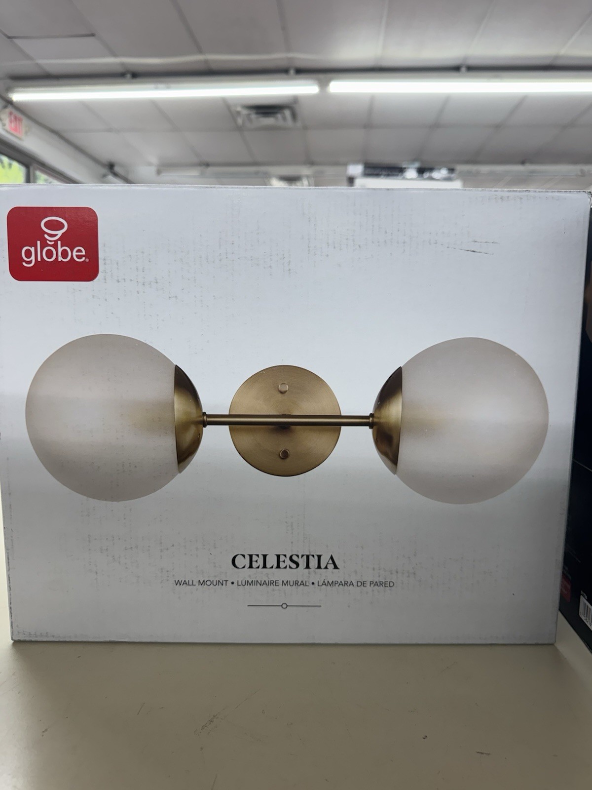 Globe Celestia 19.5 in. 2-Light Matte Brass Wall Sconce Light with Frosted Glass