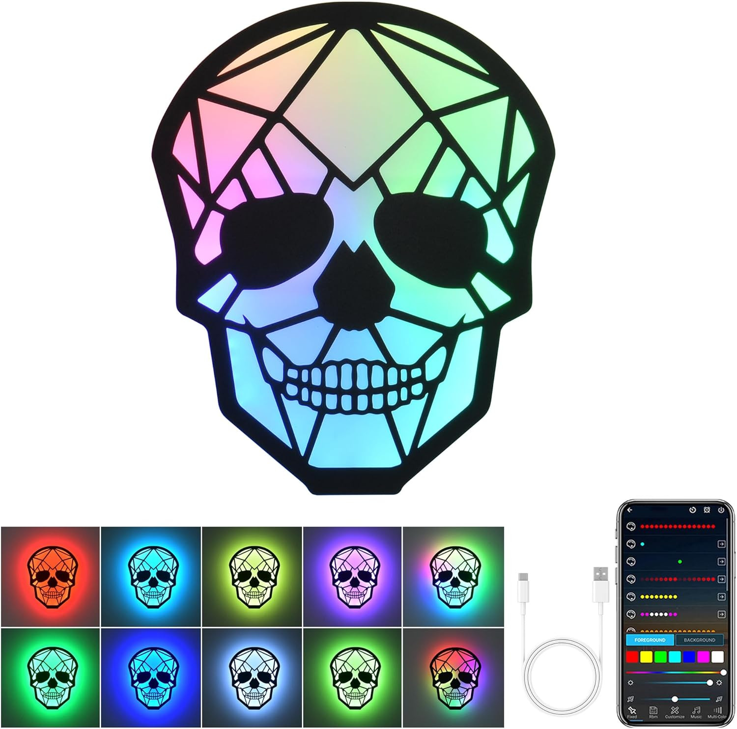 Rechargeable RGB Wall Light with APP Control, Battery, Smart, Skull Design