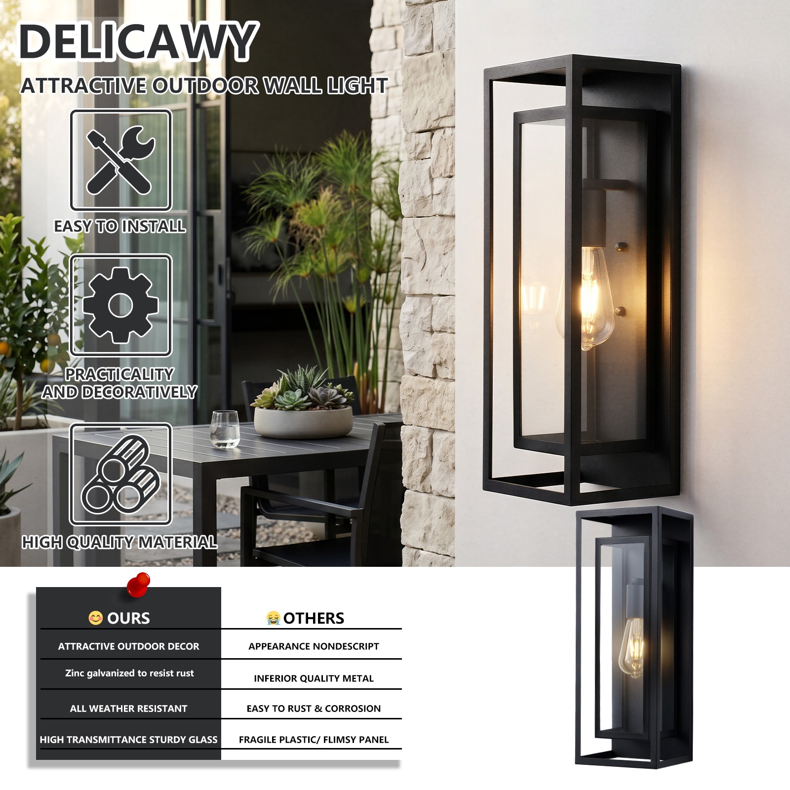 2 Pack 18″ Large Outdoor Porch Wall Light Exterior Lantern Sconce Patio Fixture