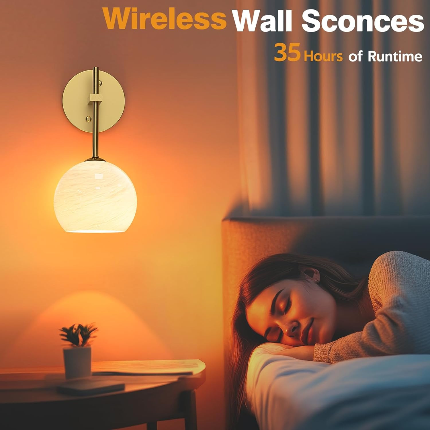 Wall Sconces Set of Two, Wireless Battery Operated Wall Decor with Remote, Sconc