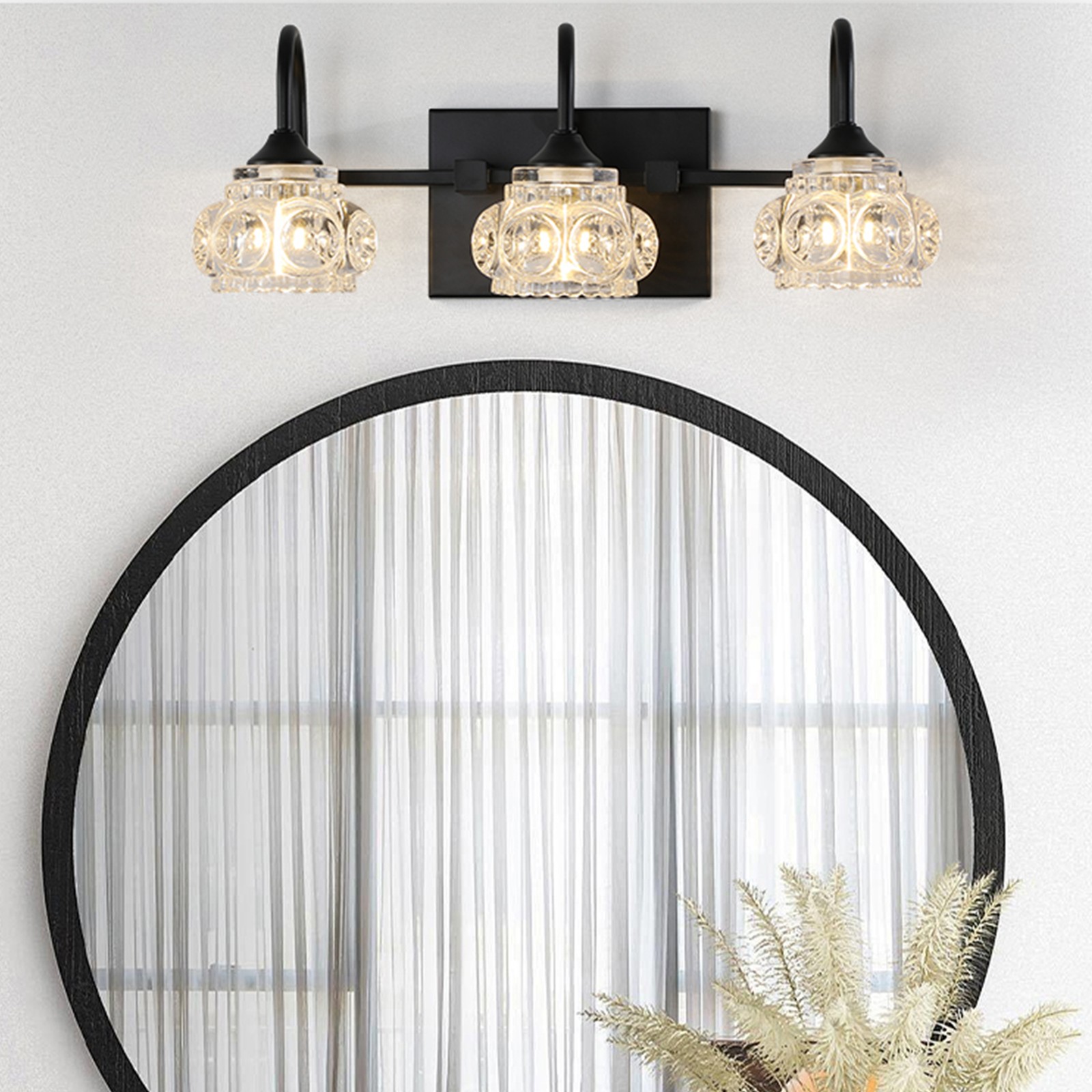 17″ Vanity Light 3 Lights Crystal Wall Lamp Bathroom Mirror Sconce Fixture Black