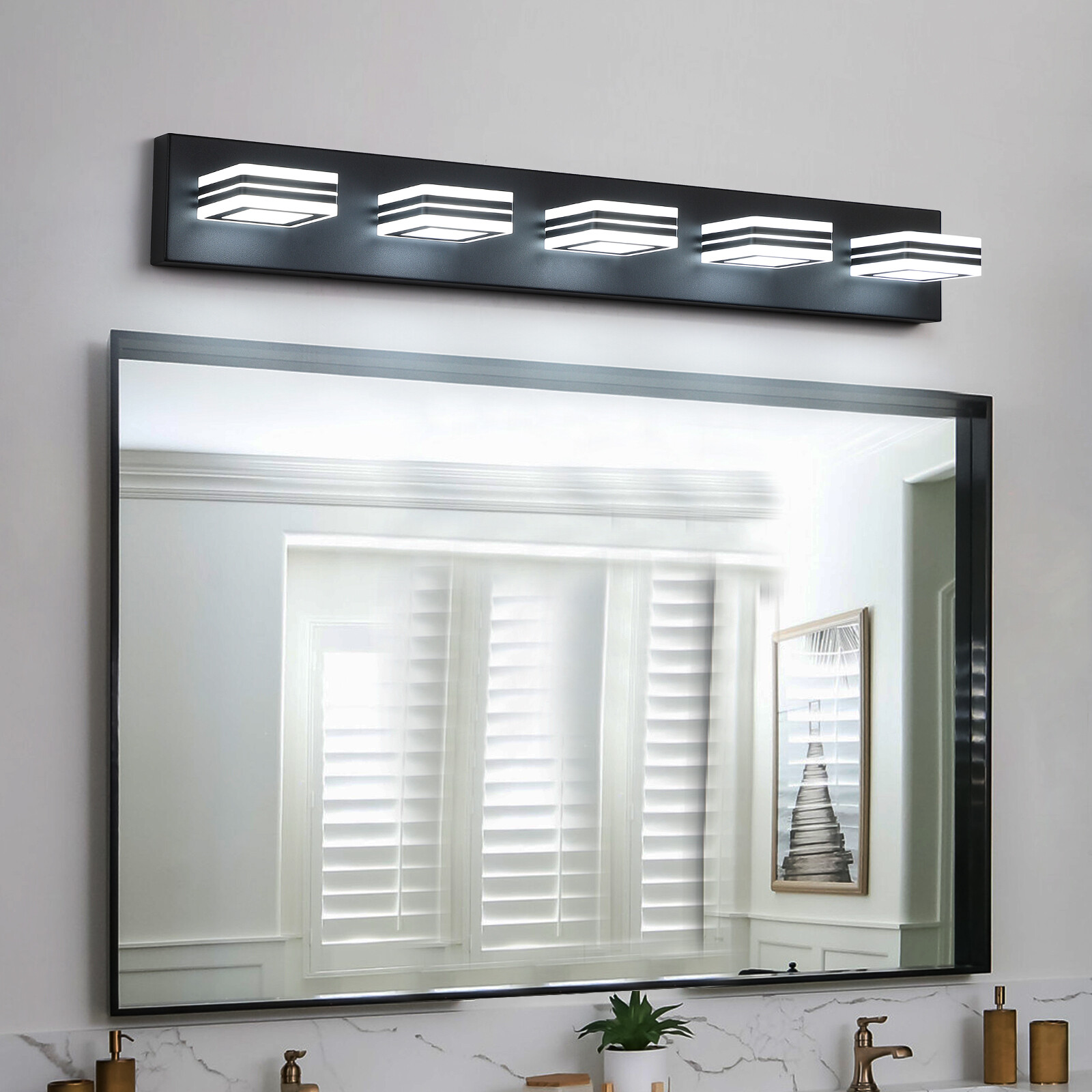 Arlgsite LED Modern Bathroom Vanity Light Fixtures (5-Light,32-Inch) Matte Black