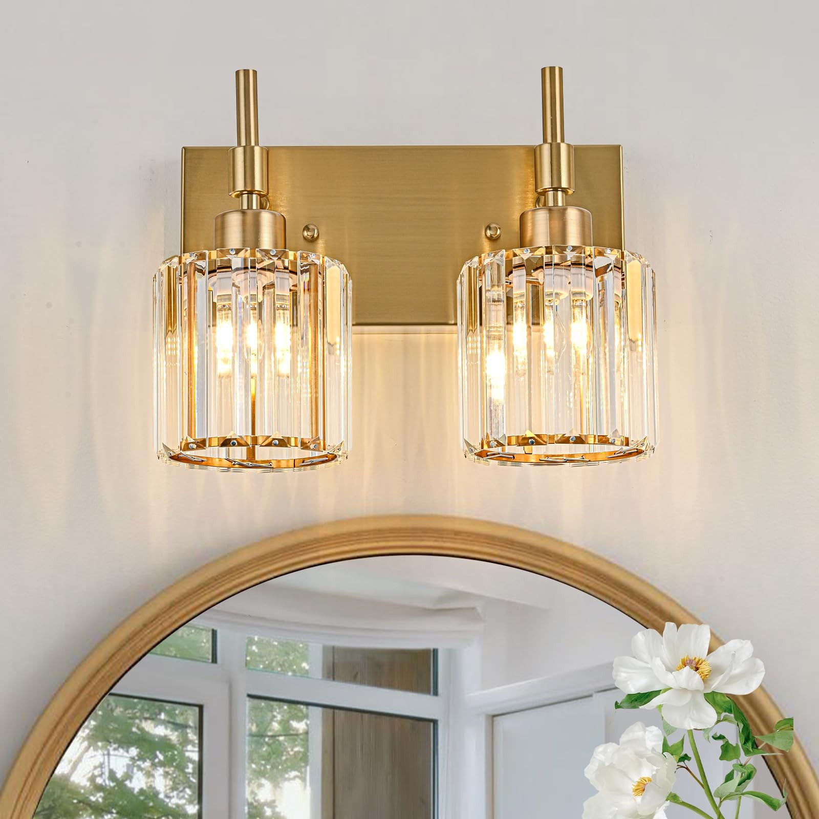 2 Light Modern Crystal Gold Vanity Light Fixtures for Bathroom Over Mirror