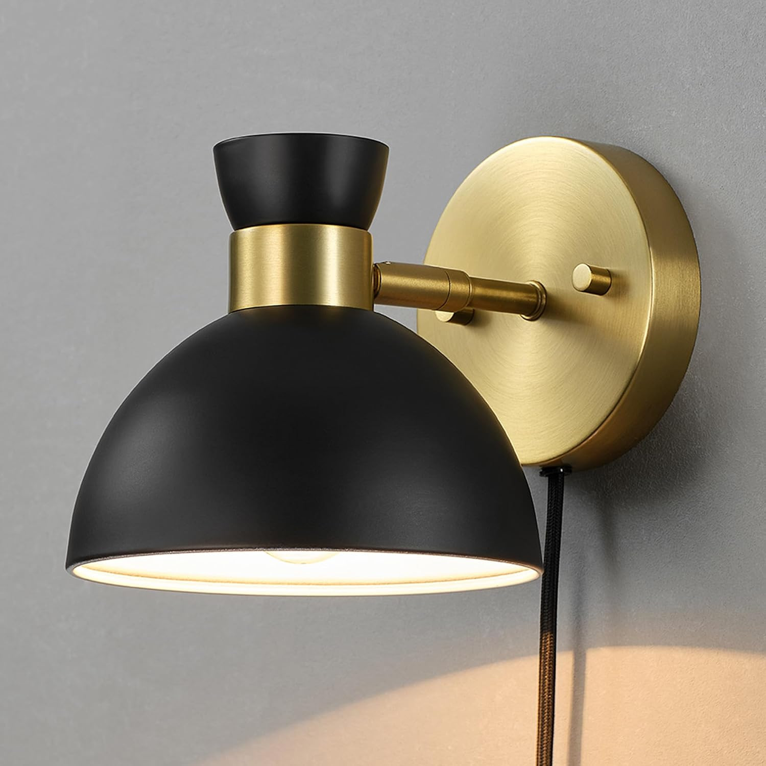 Matte Brass Wall Sconce with Pivoting Shade and 6Ft Cord, Living Room Light
