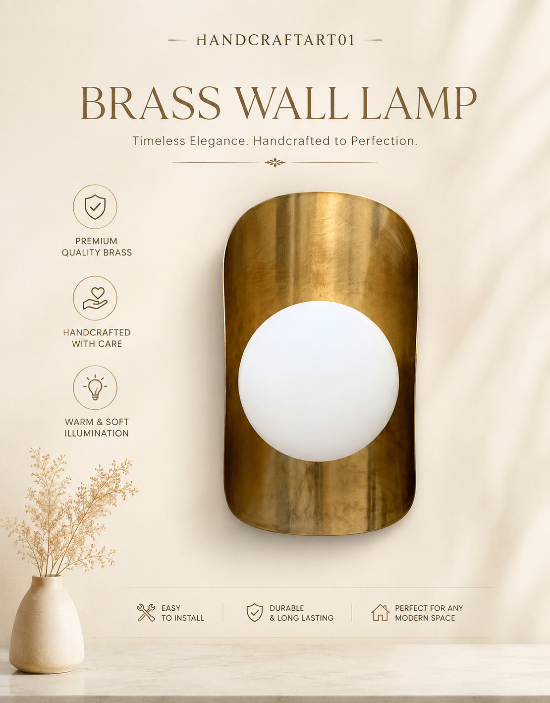 Mid Century Brass Wall Sconce Modern Frosted Glass Accent Wall Fixture Light