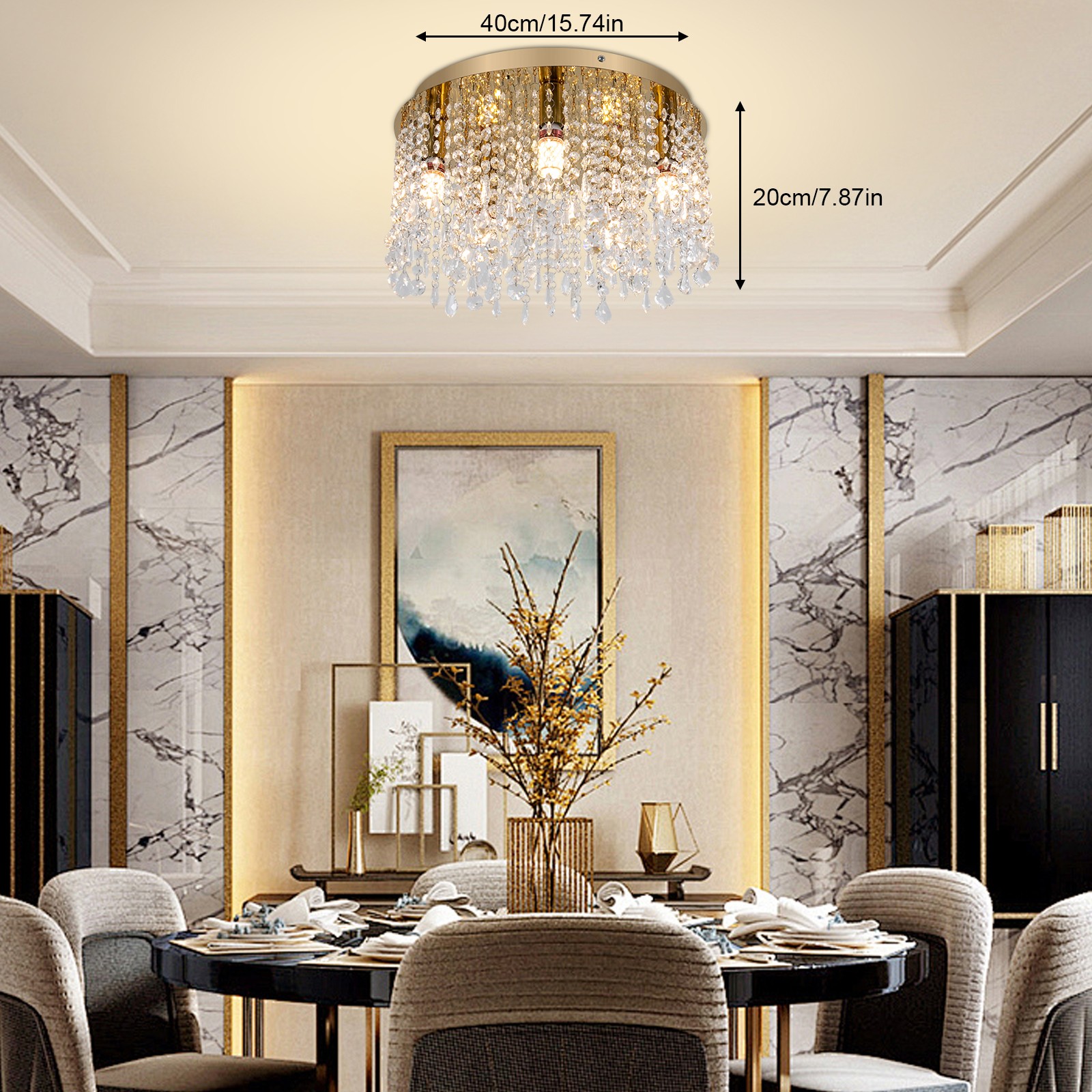 Gold 5-Light Crystal Modern Ceiling Lighting Fixture E14 For Bedrooms Indoor NEW