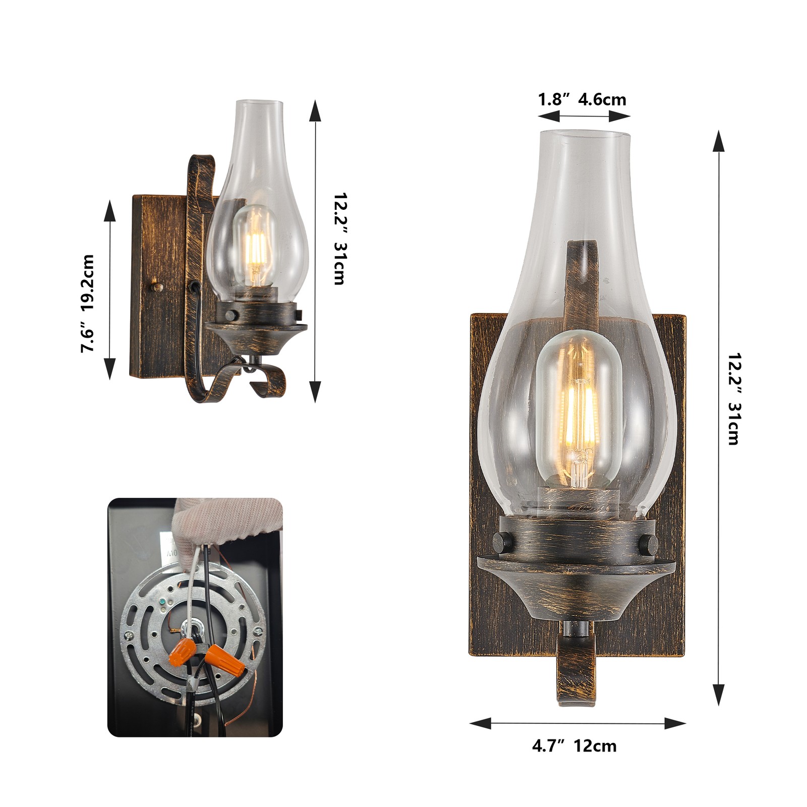 2 Pack 12 in Indoor Retro Rustic Oil Rubbed Bronze LED Wall Light Sconce Fixture