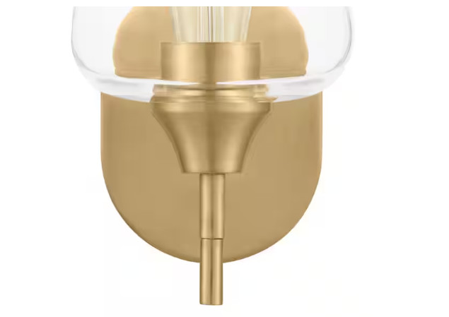 Hampton Bay Pavlen 5.5 in. 1-Light Antique Brass Sconce with Clear Glass Shade