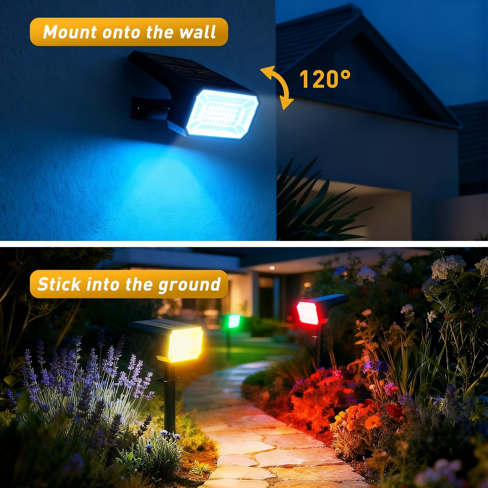 Solar Color Changing Spot Lights Outdoor Waterproof IP65, [4 Pack/32 LED/7 Mo…