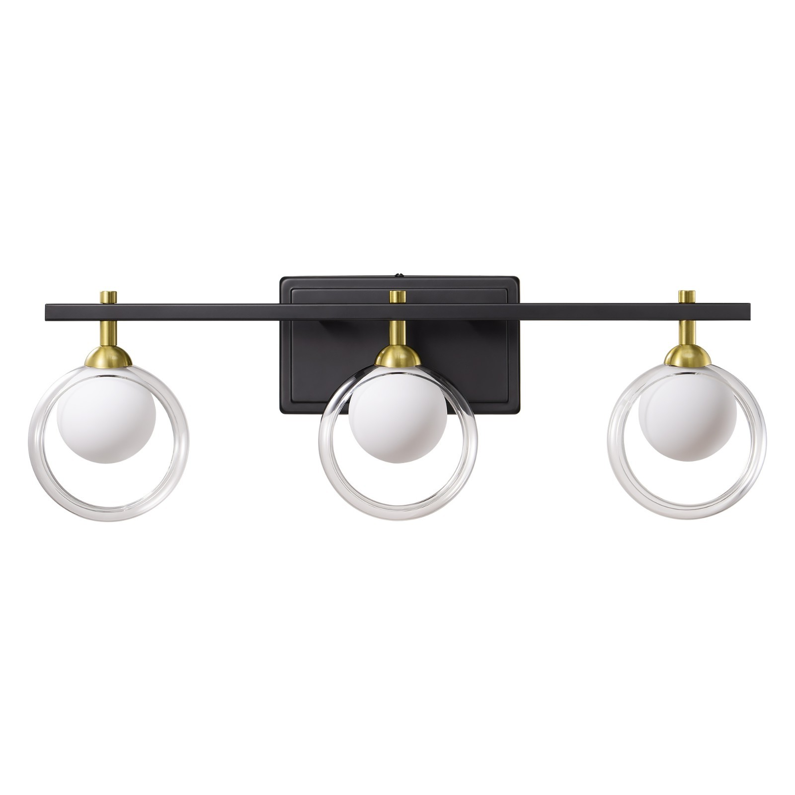 EDISHINE 24″ Geometric Vanity Light,3 Lights,Matte Black Gold Trim,Frosted Glass
