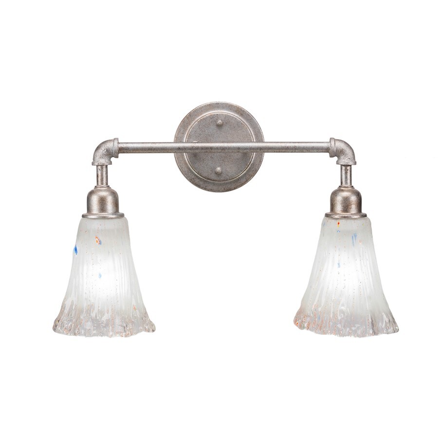 Toltec Vintage 2 Light Bath, Silver, 5.5″ Frosted Crystal – 182-AS-721