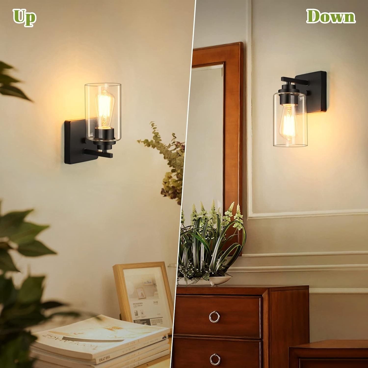 Wall Sconces Set of 2 Matte Black Modern Lighting Fixtures for Bathroom