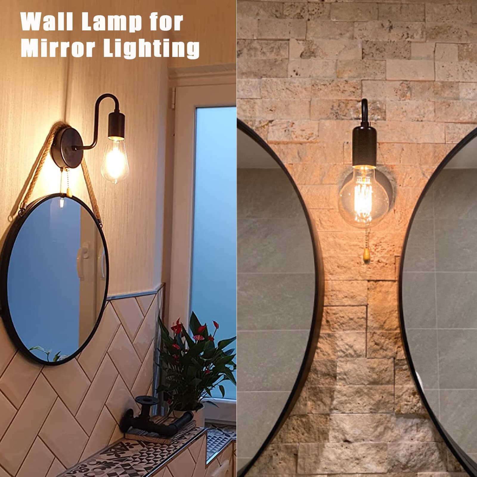 Black Wall Sconce Light with Switch E26 Industrial Farmhouse Lamp Hard Wired for