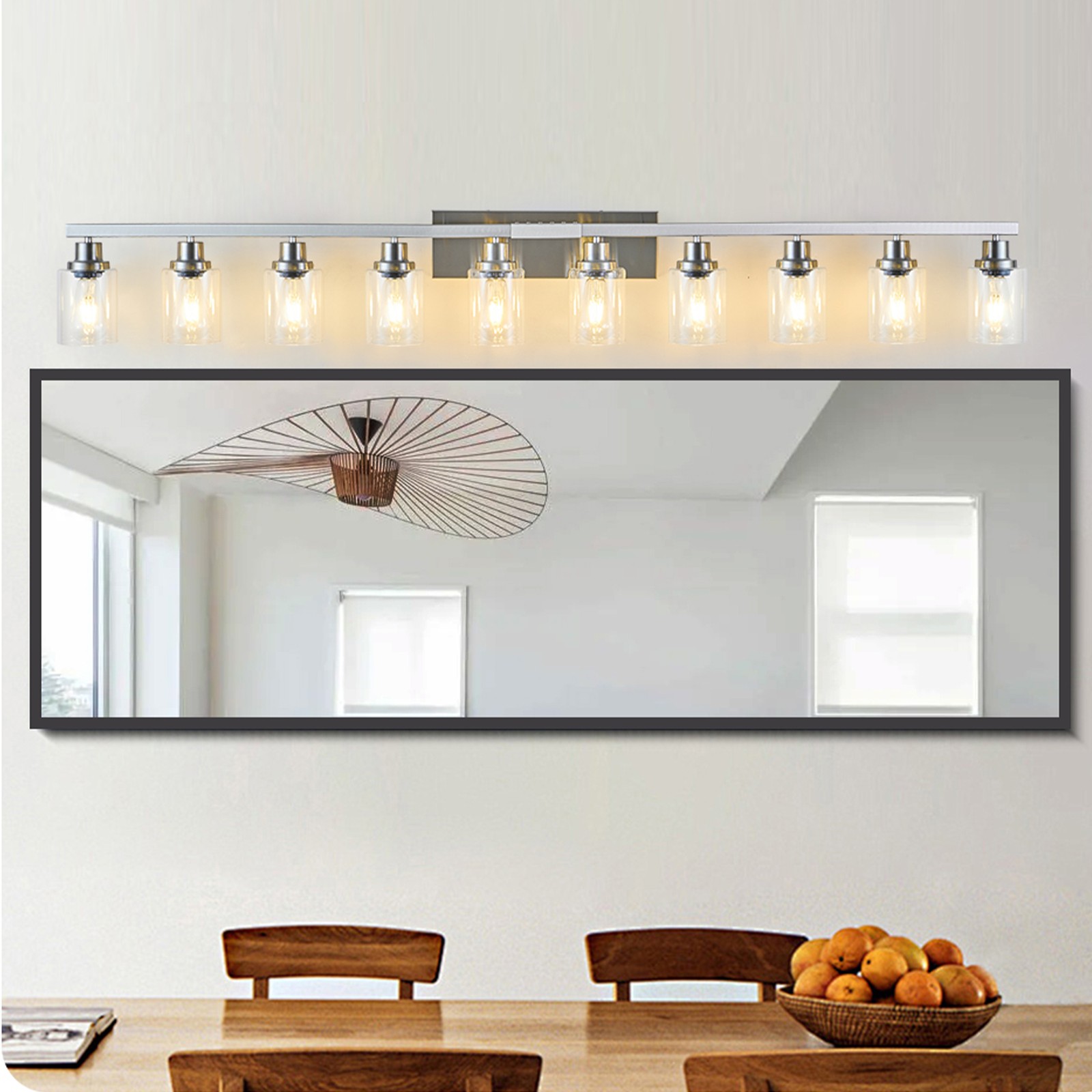 10 Lights 65″ LED Vanity Light Bathroom Mirror Wall Lamp Nickel Sconce Fixtures