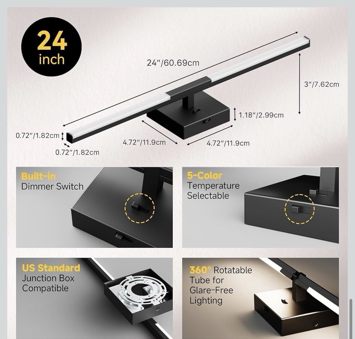 Vanity Lights 24 inch, 4-Level Brightness Built-in Dimmer, 14W Dimmable 5CCT
