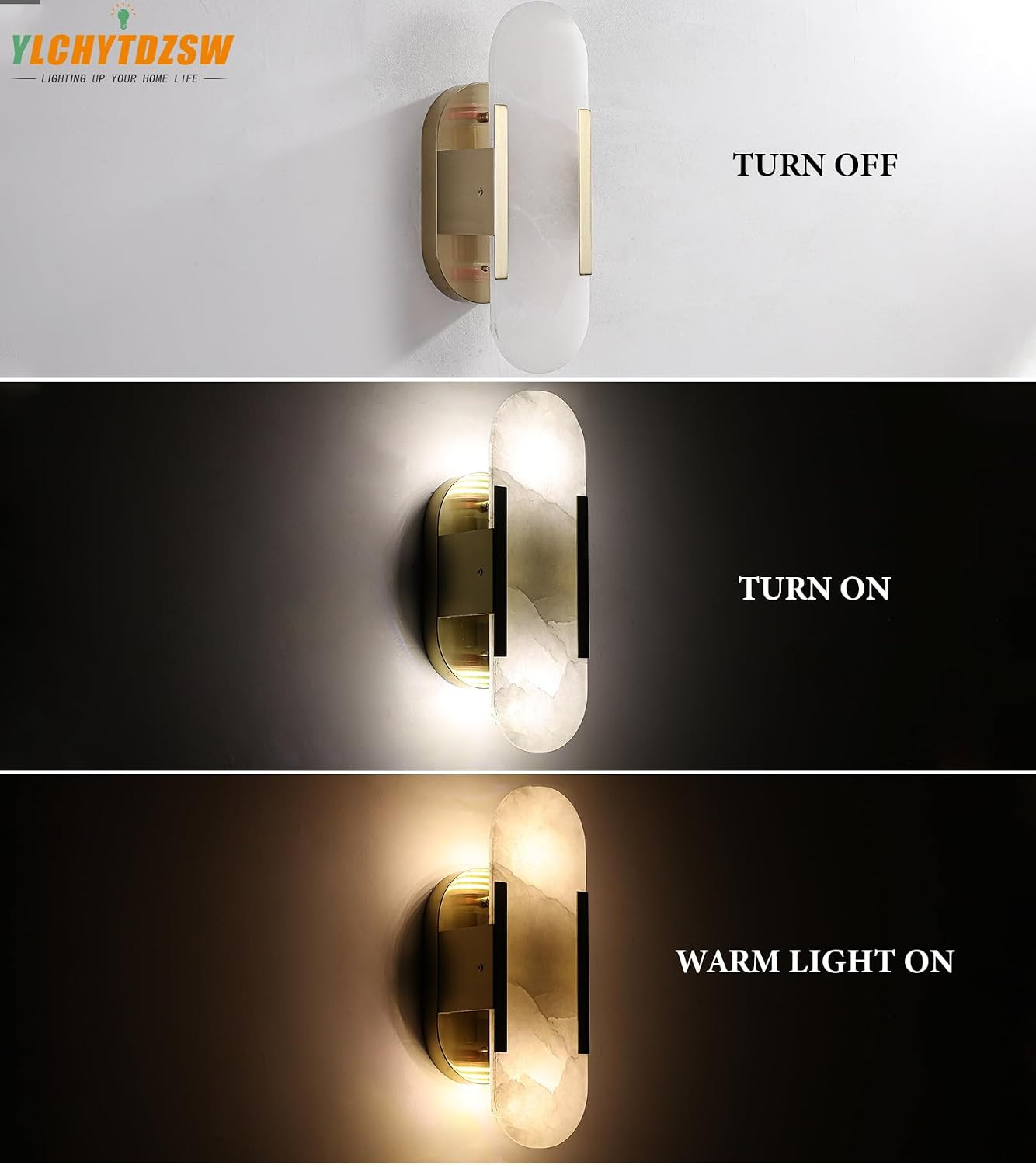 Modern Alabaster Wall Sconces Set of 2 Brass Lights for Home Decor