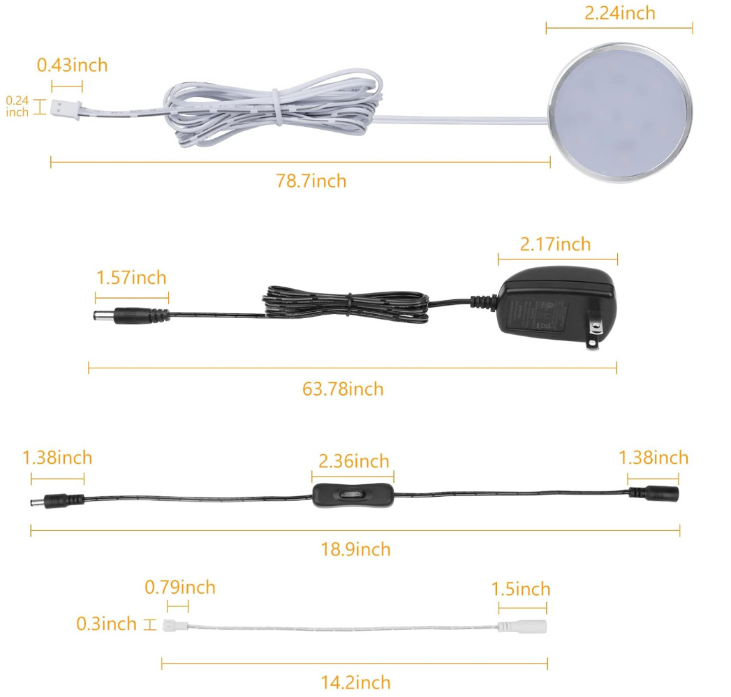 2 Pack LED Under Cabinet Puck Light Kit 120V Plug in Counter Closet Warm White