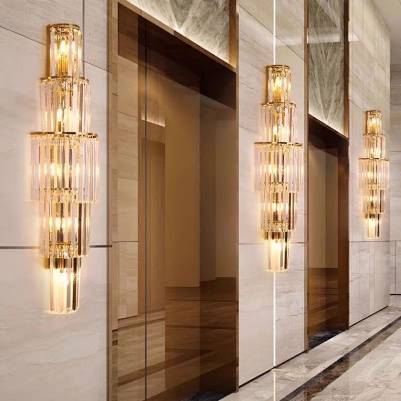 Bright Quality Gold Crystal Wall Sconce Light E14 Bulbs Bedside Lighting Fixture