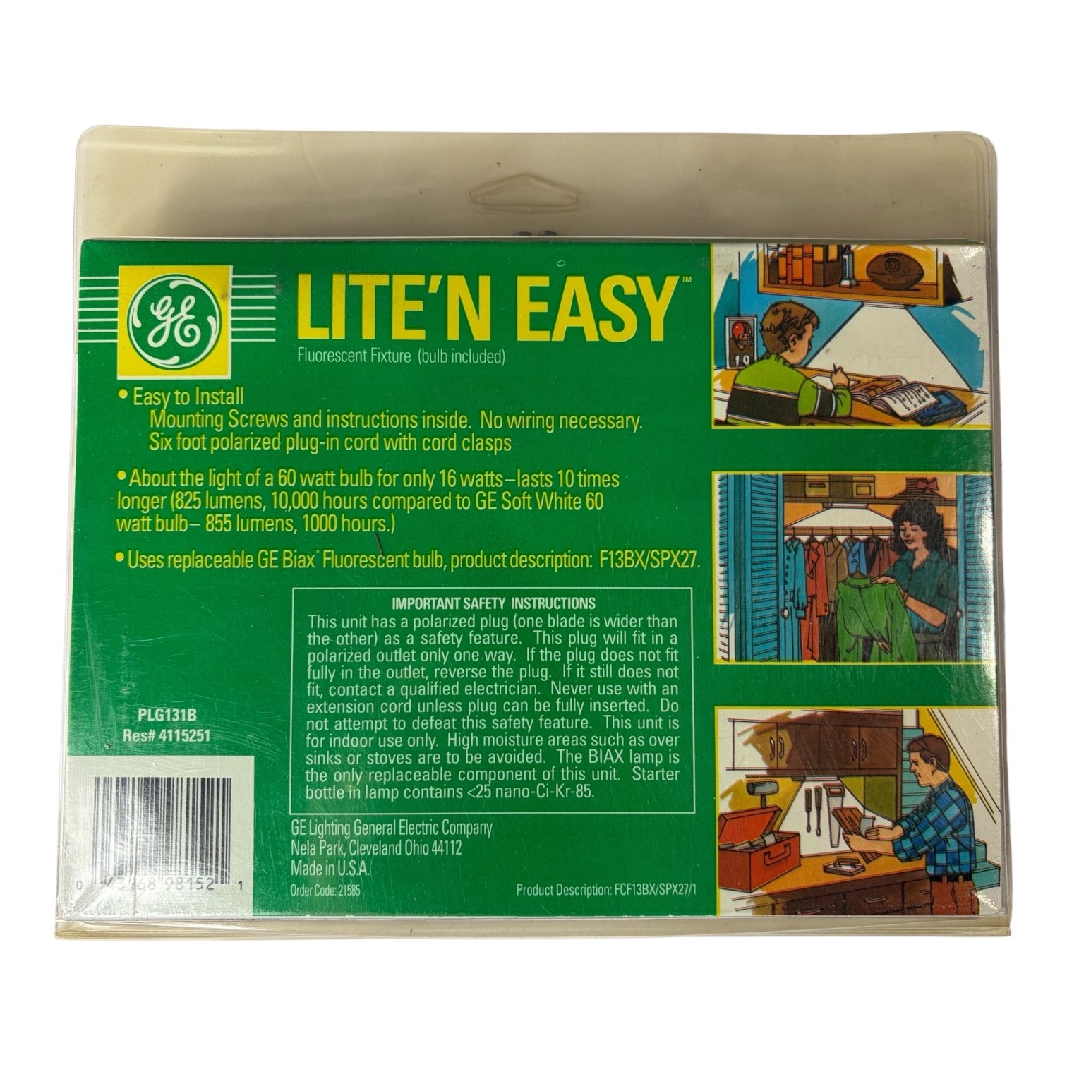 Vintage GE Lite’ N Easy Fluorescent Fixture PLG131B Under Counter SOFT WHITE