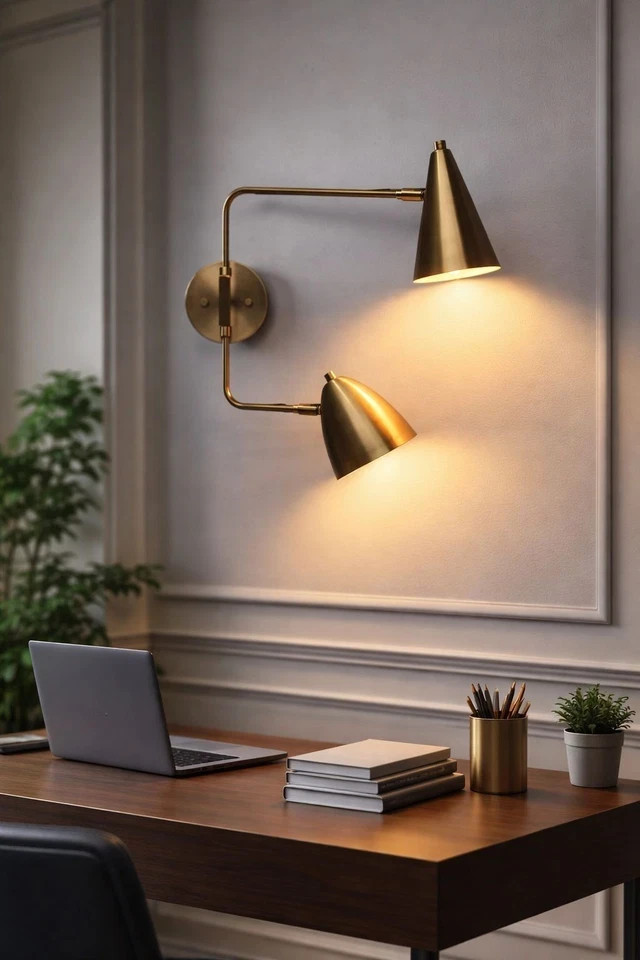 Mid-Century Modern Brass Double Wall Sconce | Adjustable Reading Light8