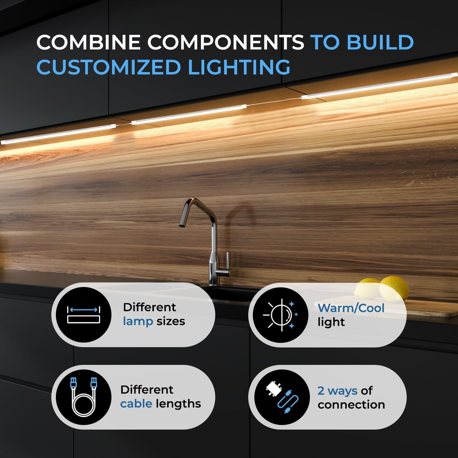 Dimmable Touchless LED Under Cabinet Lighting Kit, 12-Pack, Warm White 3000K