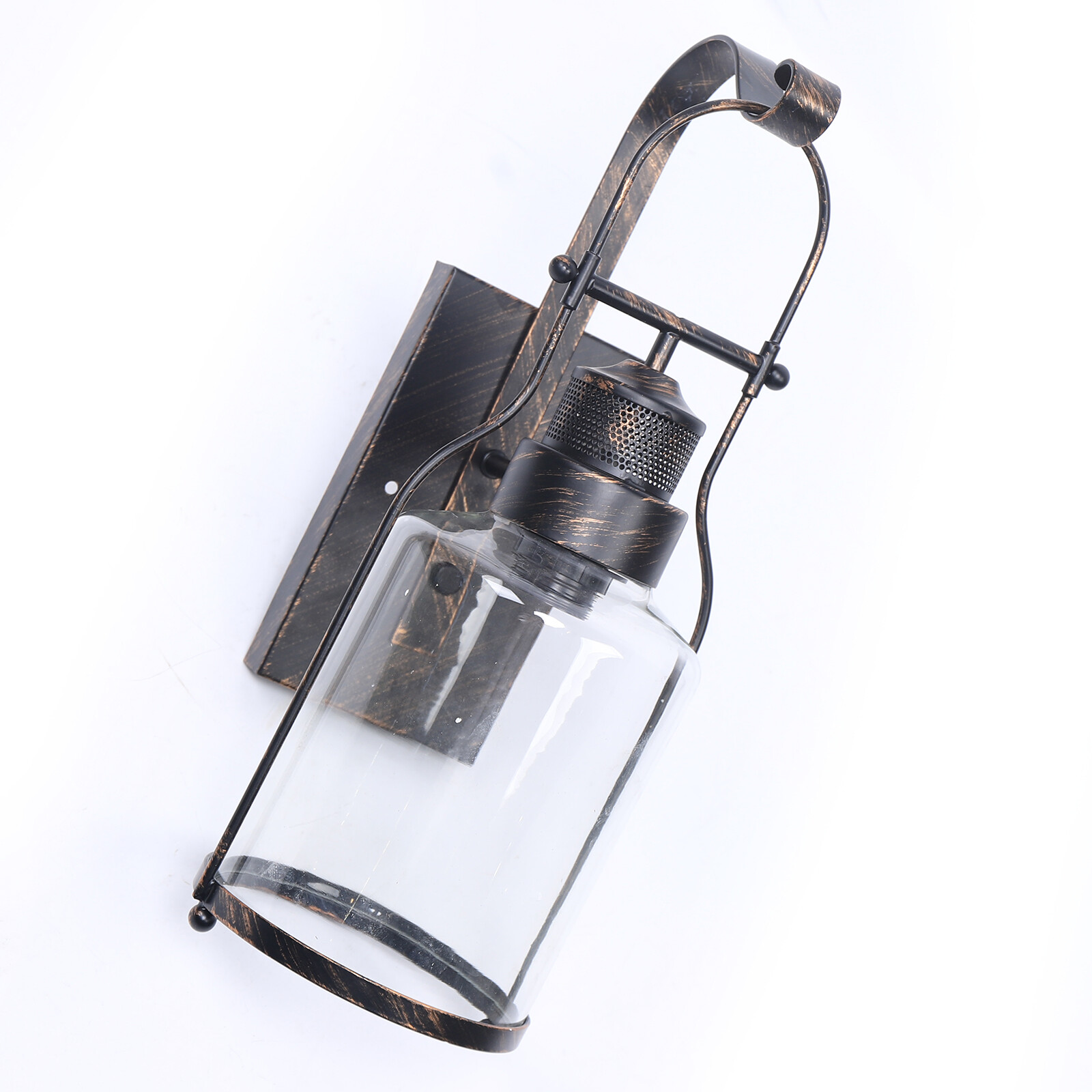 Industrial Rustic Lantern Glass Wall Light Fixture Loft Outdoor Wall Sconce Lamp