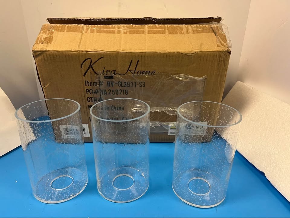 Kira Home Brentwood 6.25 in. Clear Seeded Glass Cylindrical Shades (3-Pack)