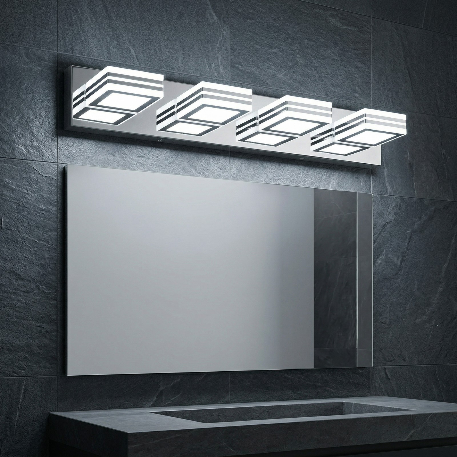 26 Inch 4-Light LED Vanity Light Dimmable Chrome Bathroom Mirror Wall Light