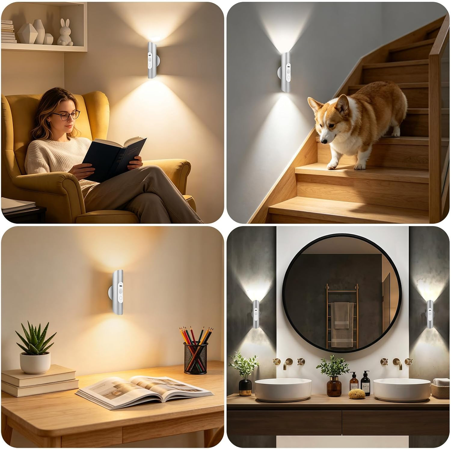 Dimmable Rechargeable Motion Sensor Wall Lights Set of 2 with Remote Control